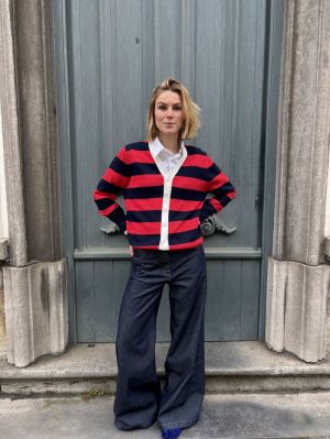 KNIT CARDIGAN RED BLUE