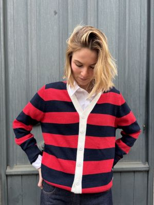 KNIT CARDIGAN RED BLUE